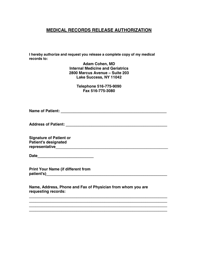MEDICAL RECORDS RELEASE AUTHORIZATION In Word And Pdf Formats