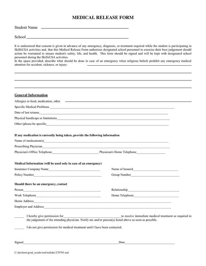 Medical Release Form Download Free Documents For PDF Word And Excel