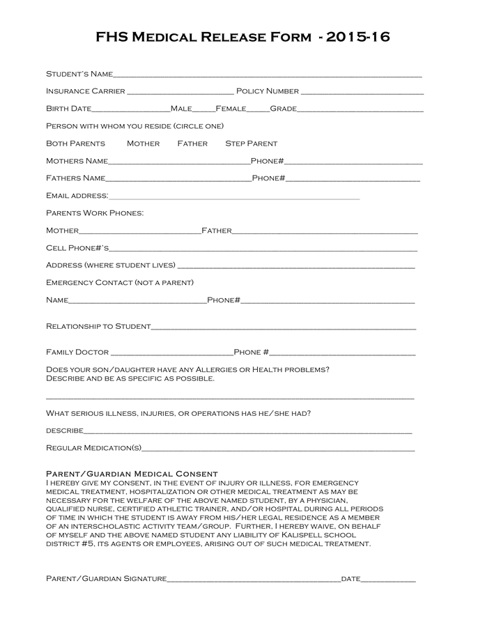 Medical Release Form Sample In Word And Pdf Formats