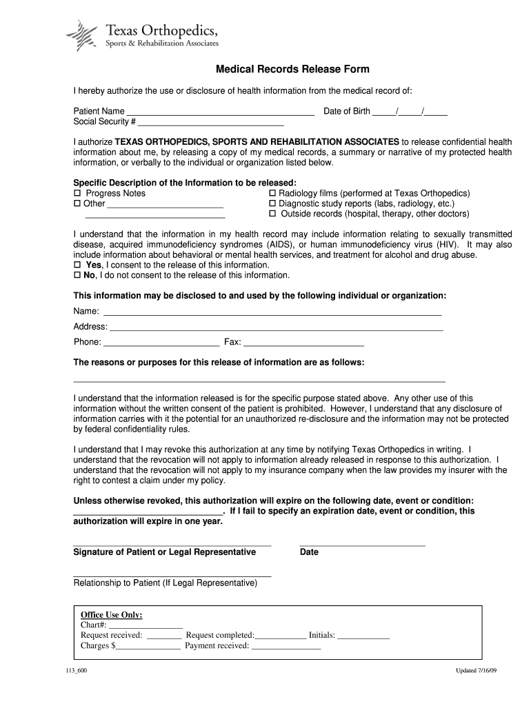 Medical Release Form Texas Fill And Sign Printable Template Online 