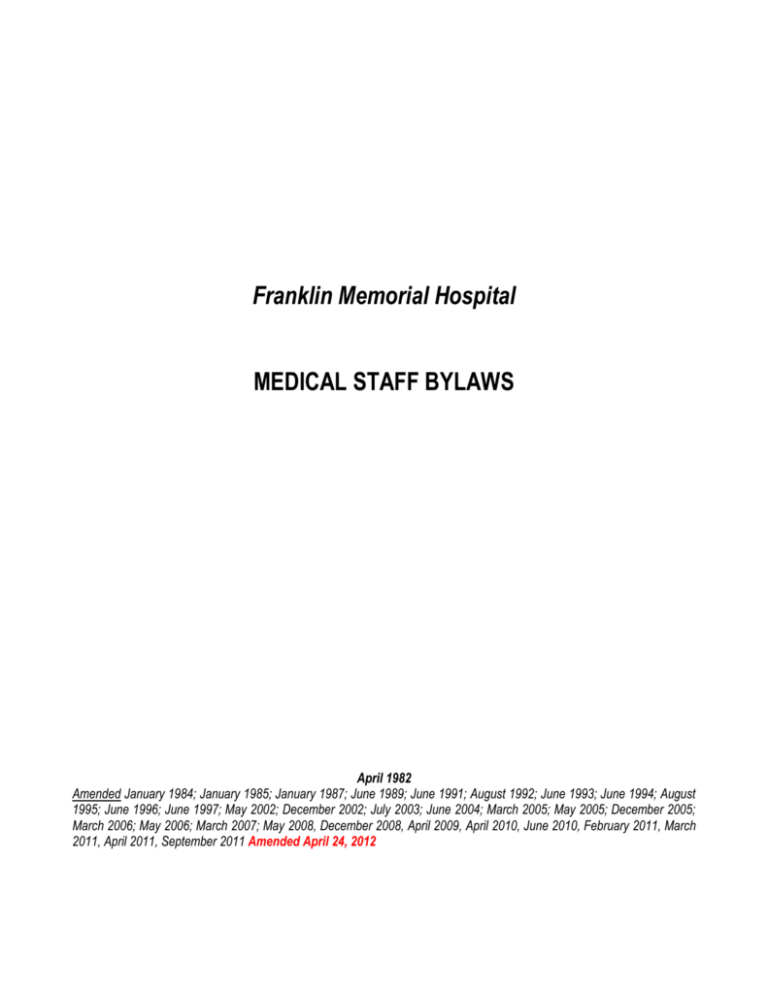 Medical Staff Bylaws Franklin Community Health Network