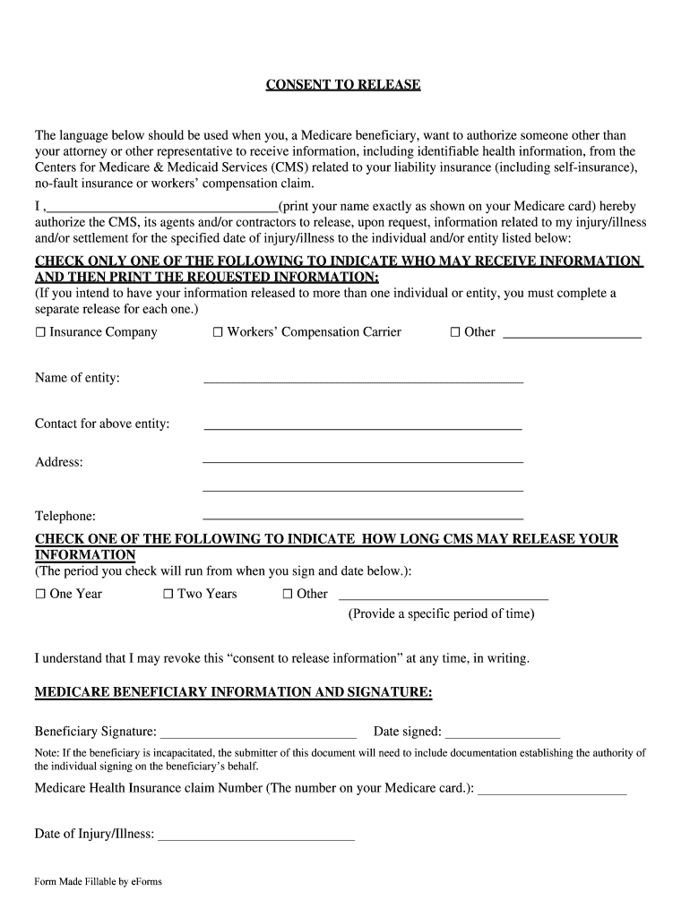 Medicare Consent To Release Form Fill Out And Sign Printable PDF 