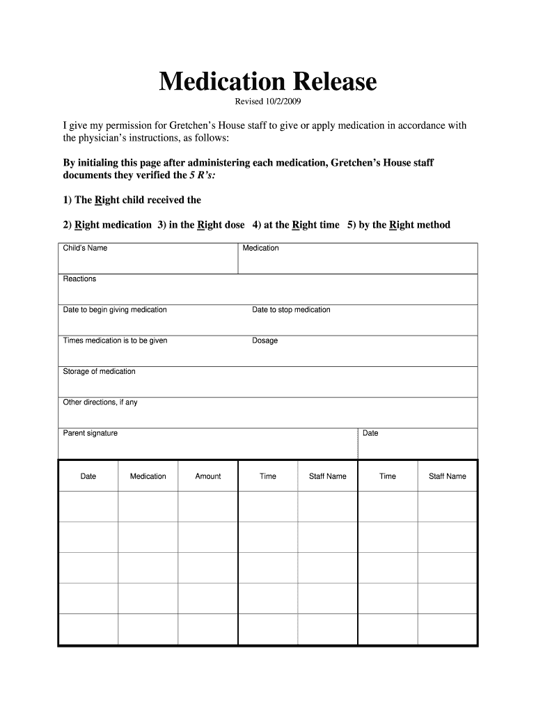 Medication Release Form For Assisted Living Fill Out And Sign