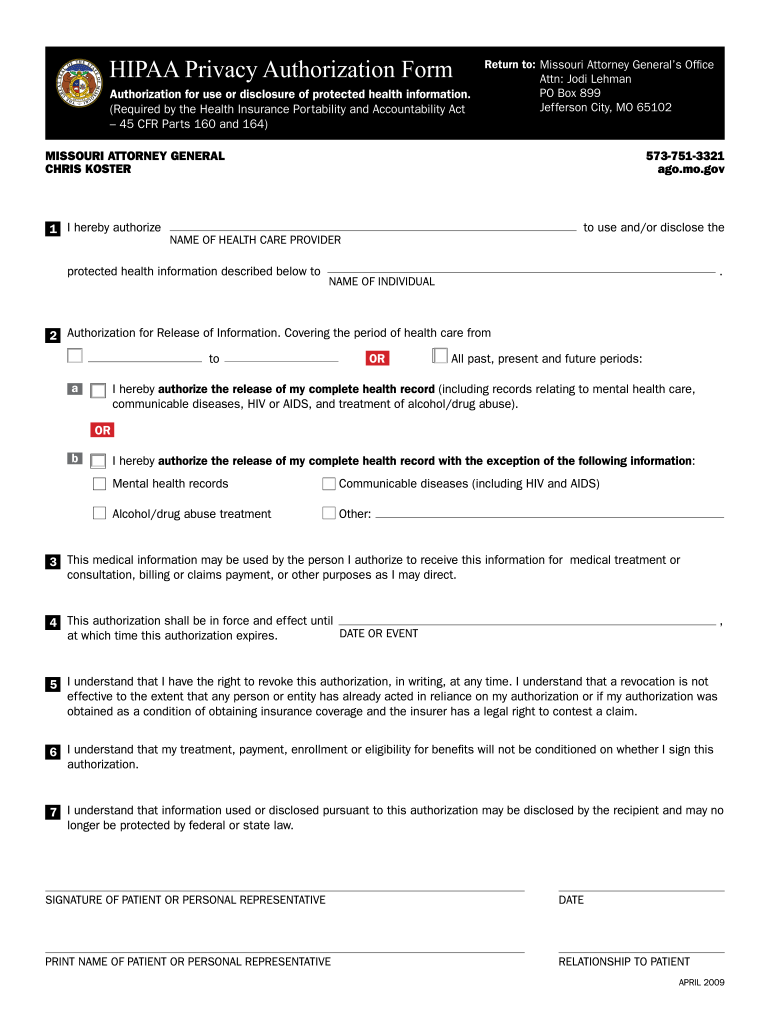 Missouri Hipaa Form Fill Online Printable Fillable Blank PdfFiller