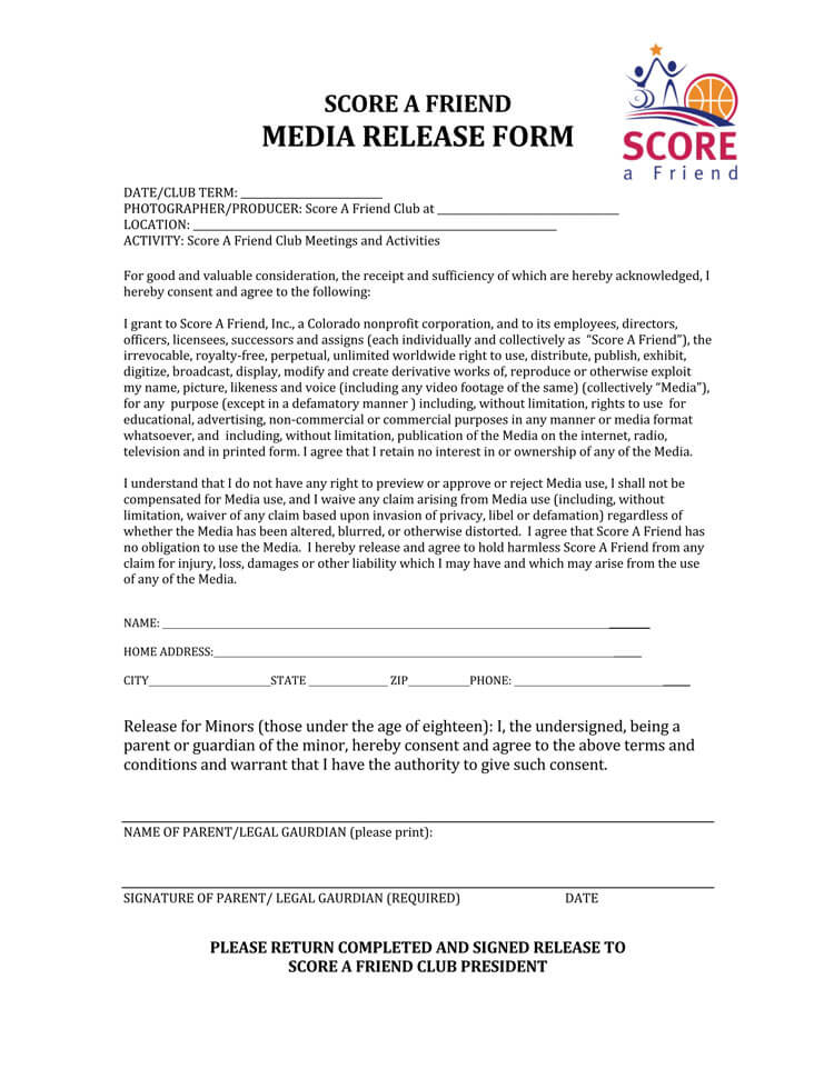 Non profit Media Release Form Lineartdrawingsanimeboy