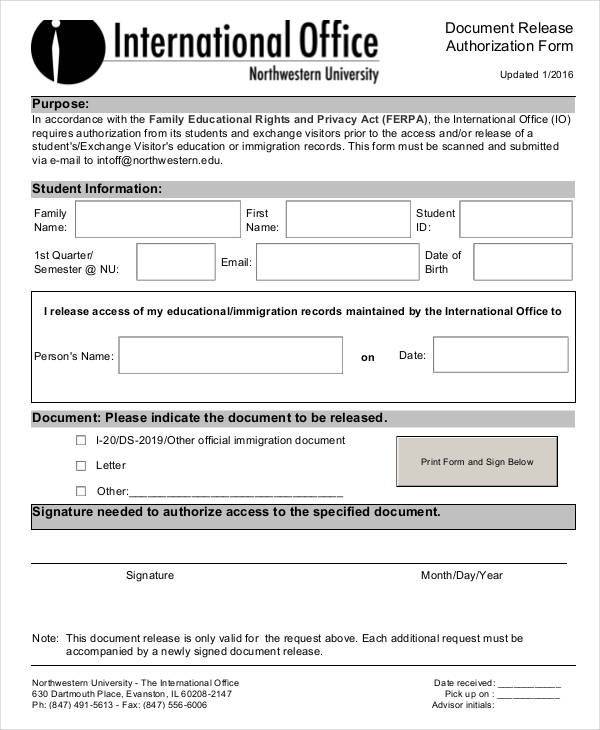 Northwestern Release Of Information Authorization Form ReleaseForm