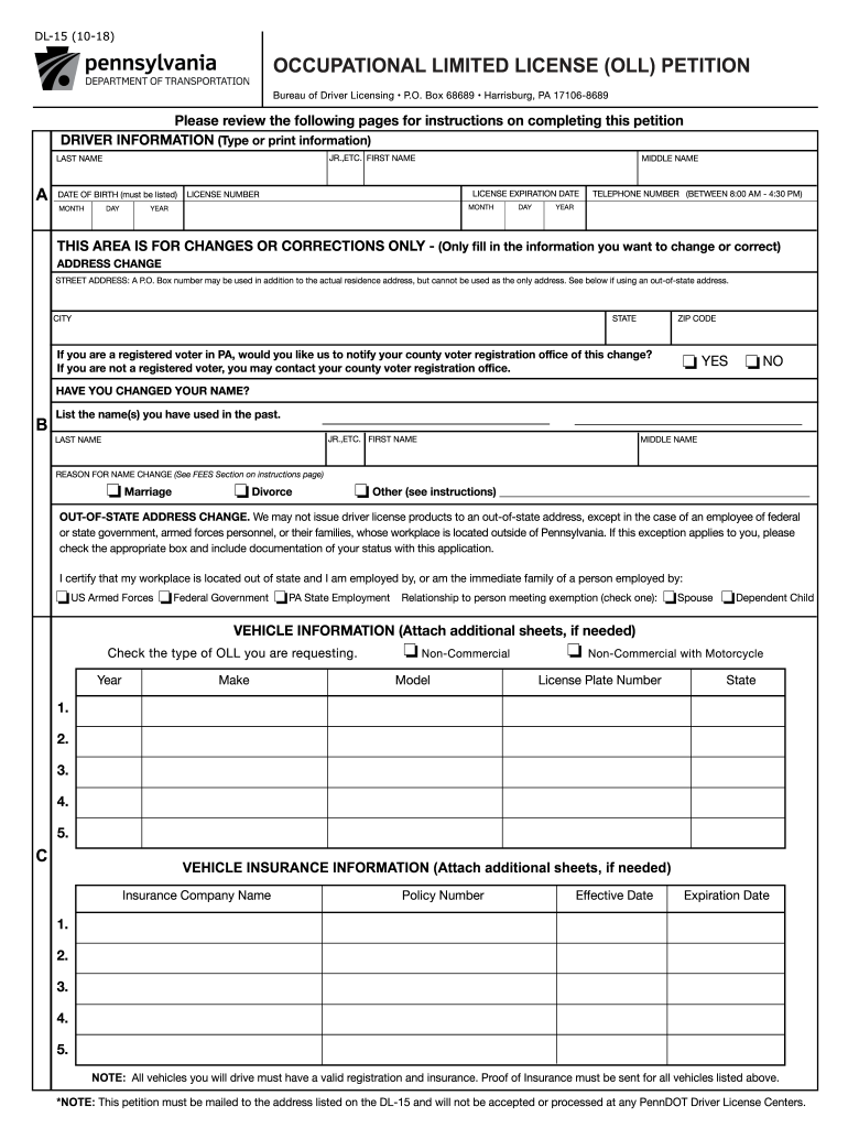 PA DL 15 2018 Fill And Sign Printable Template Online US Legal Forms