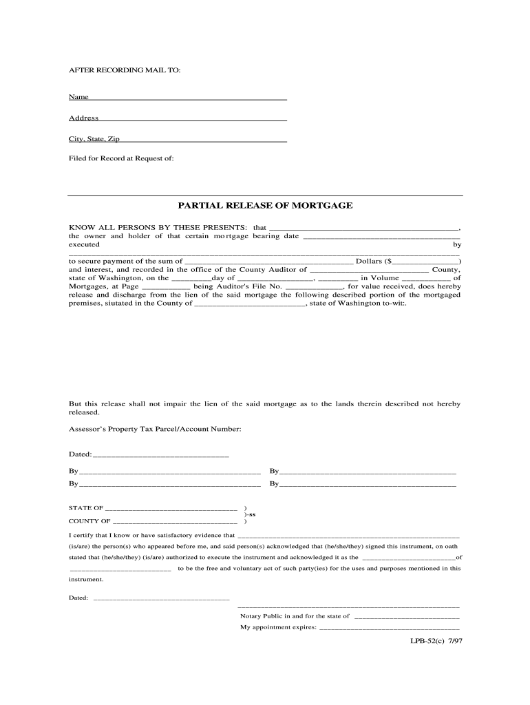 Partial Release Of Mortgage Form Fill Out Sign Online DocHub