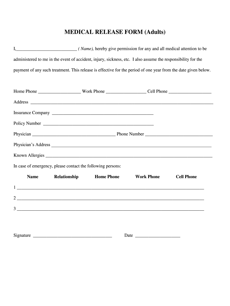 Printable Medical Release Form Fill Out Sign Online DocHub