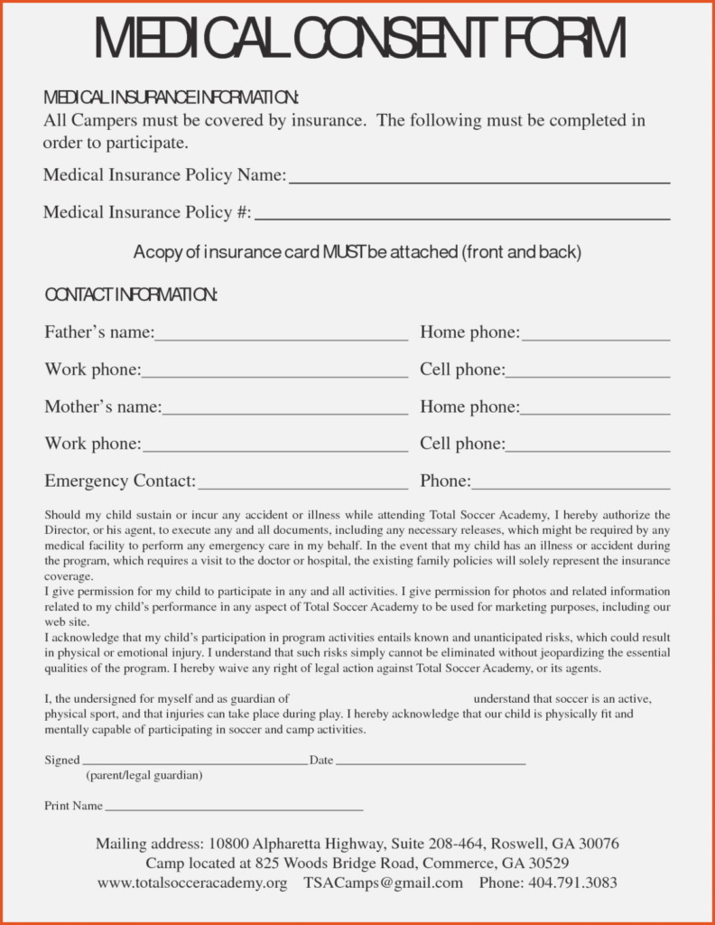 Printable Medical Release Form For Minor Traveling Without Parents 