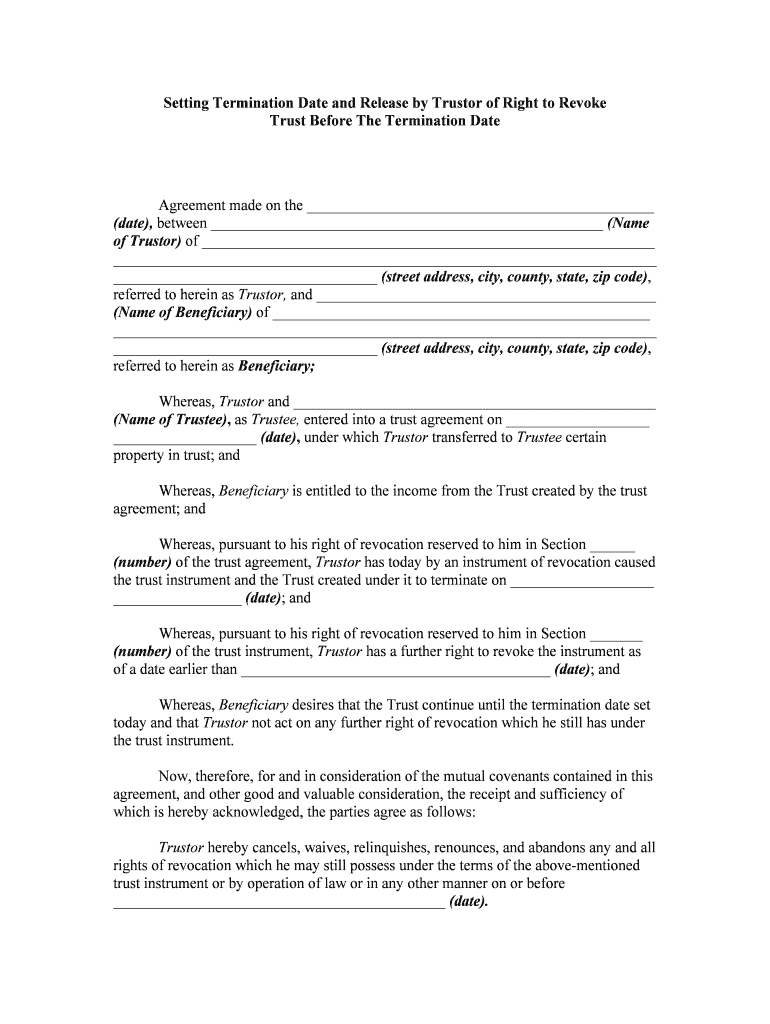 Release Of Right To Revoke TrustBefore Fixed Time Form Fill Out And 