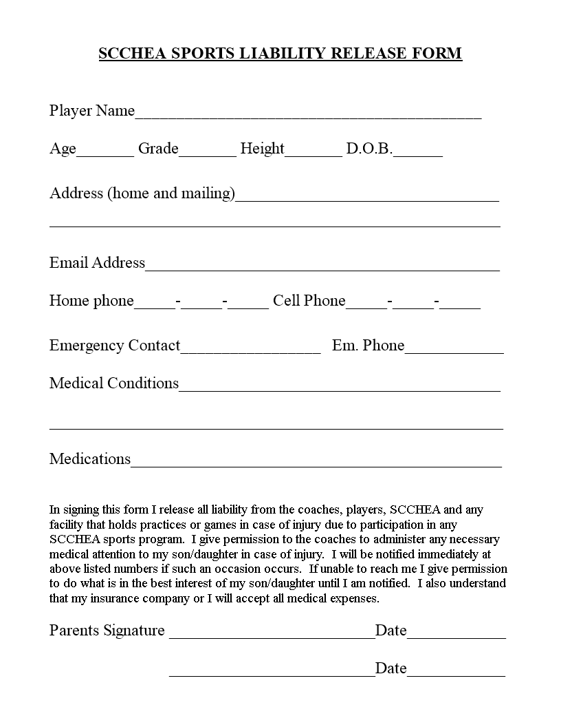 Sports Liability Release Form Templates At Allbusinesstemplates