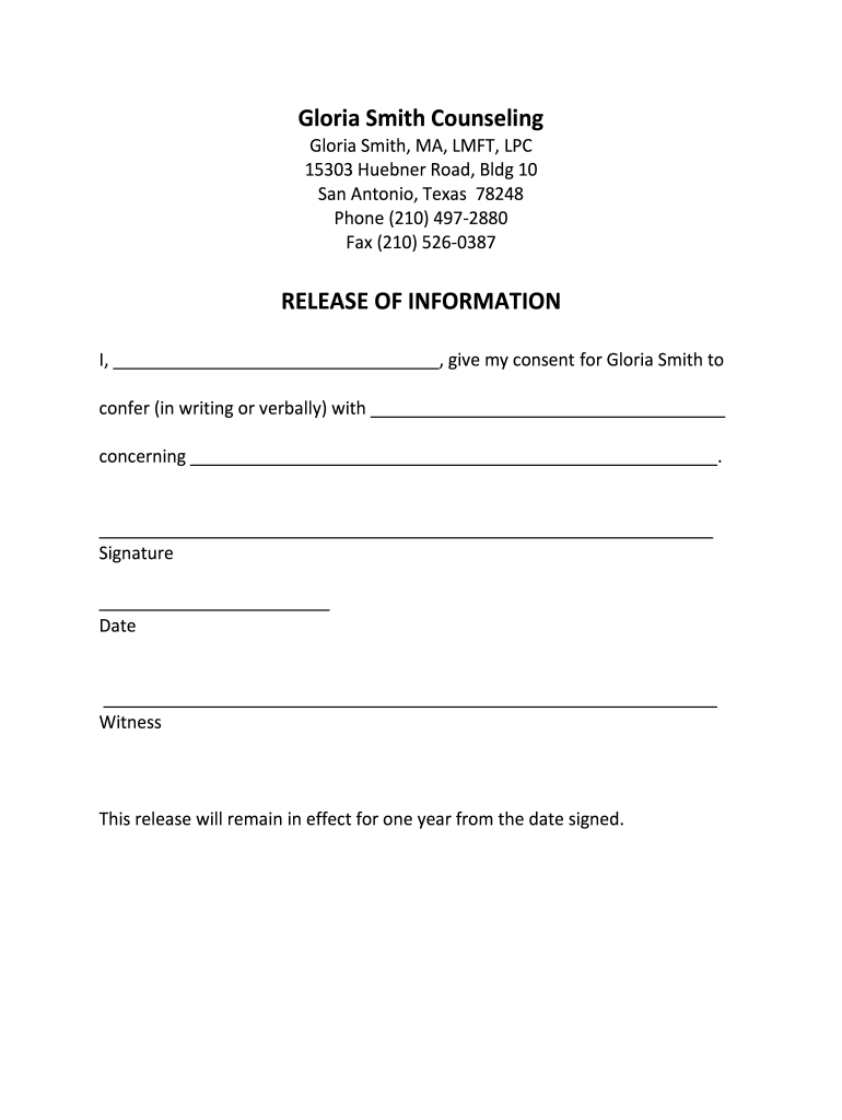 Therapist Release Of Information Template Fill Online Printable