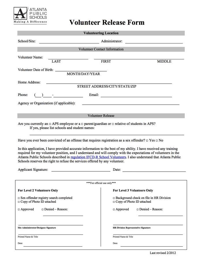 Volunteers Volunteer Release Form